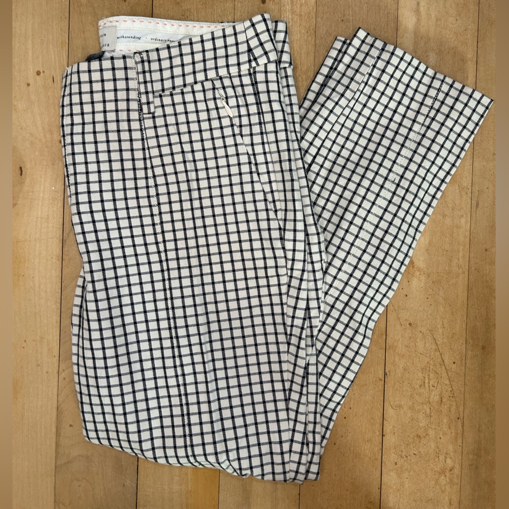 Anthropologie Black and White Checkered Straight Leg Pants
